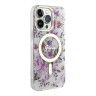 Чехол Guess Flower Hard для iPhone 14 Pro, прозрачный/золотой (MagSafe)