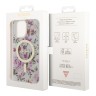 Чехол Guess Flower Hard для iPhone 14 Pro, прозрачный/золотой (MagSafe)