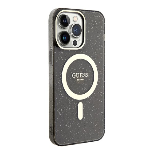 Чехол Guess Glitter Metal outline Hard для iPhone 13 Pro Max, черный/золотой (MagSafe)