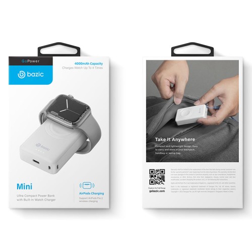 EnergEA АКБ Bazic GoPower MINI, 4000 USB-C 10W +Apple Watch 3W wireless charger White