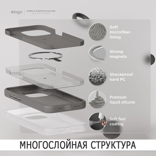 Elago для iPhone 15 Pro Max чехол Soft silicone (Liquid) Mediumg Gray (MagSafe)