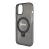 Guess для iPhone 15 чехол PC/TPU Script logo + Ring stand Hard Glitter Black (MagSafe)