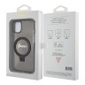 Guess для iPhone 15 чехол PC/TPU Script logo + Ring stand Hard Glitter Black (MagSafe)