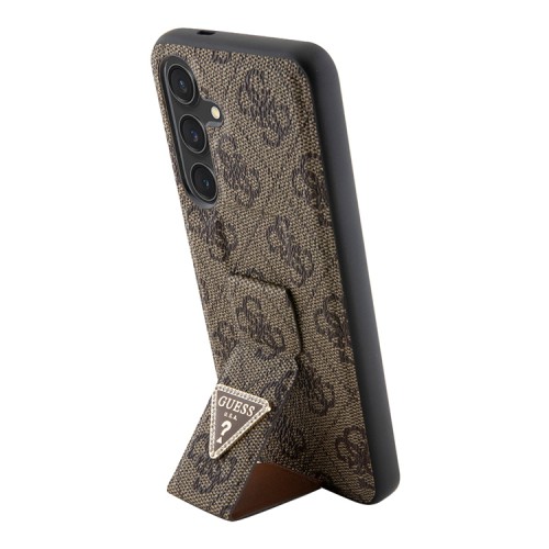 Guess для Galaxy S24 чехол GripStand PU 4G with Triangle Diamond metal logo Hard Brown