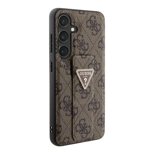 Guess для Galaxy S24 чехол GripStand PU 4G with Triangle Diamond metal logo Hard Brown
