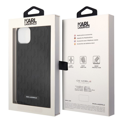 Lagerfeld для iPhone 15 чехол 3D Rubber Monogram Metal logo Hard Black