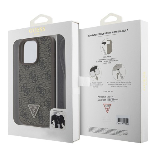 Guess для iPhone 16 Pro Max чехол со шнурком Crossbody PU кожа 4G Triangle Diamond logo Brown