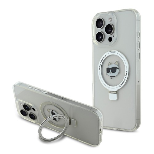 Karl Lagerfeld для iPhone 16 Pro Max чехол PC/TPU + Ring stand NFT Choupette head прозрачный (MagSafe)