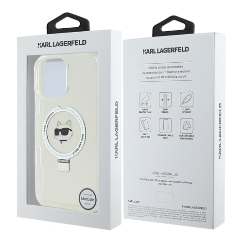Karl Lagerfeld для iPhone 16 Pro Max чехол PC/TPU + Ring stand NFT Choupette head прозрачный (MagSafe)