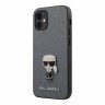 Чехол Karl Lagerfeld PU Saffiano Ikonik Karl (metal) Hard для iPhone 12 mini, серебристый