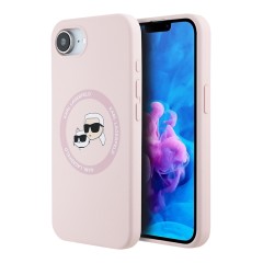 Karl Lagerfeld для iPhone 16e чехол Liquid Silicone NFT Karl & Choupette Heads Hard Pink (MagSafe)