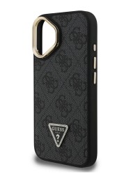 Guess для iPhone 16 чехол PU 4G Triangle metal logo and Camera Stand Hard Black (MagSafe)