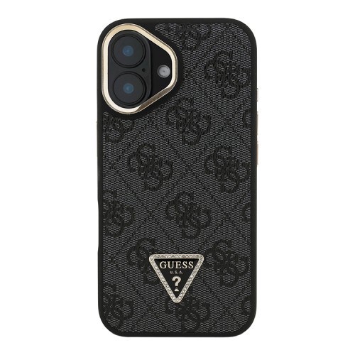 Guess для iPhone 16 чехол PU 4G Triangle metal logo and Camera Stand Hard Black (MagSafe)