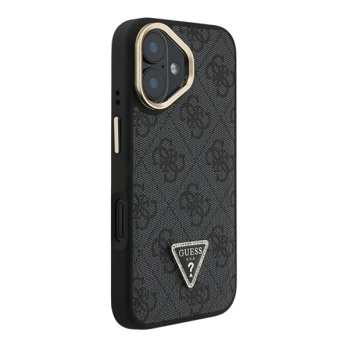 Guess для iPhone 16 чехол PU 4G Triangle metal logo and Camera Stand Hard Black (MagSafe)