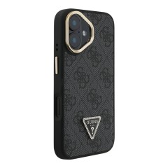 Guess для iPhone 16 чехол PU 4G Triangle metal logo and Camera Stand Hard Black (MagSafe)