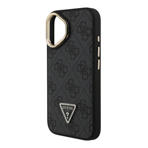 Guess для iPhone 16 чехол PU 4G Triangle metal logo and Camera Stand Hard Black (MagSafe)