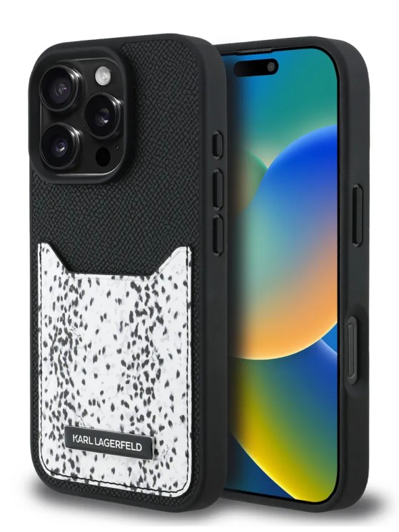 Karl Lagerfeld для iPhone 16 Pro Max чехол Cardslot PU Grained leather Leopard pocket Hard Black