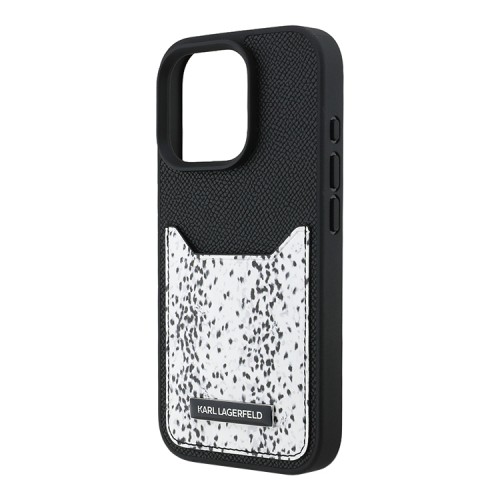 Karl Lagerfeld для iPhone 16 Pro Max чехол Cardslot PU Grained leather Leopard pocket Hard Black