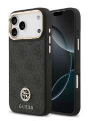 Guess для iPhone 17 Pro чехол PU 4G Diamond metal logo Gold camera Hard Black (MagSafe)
