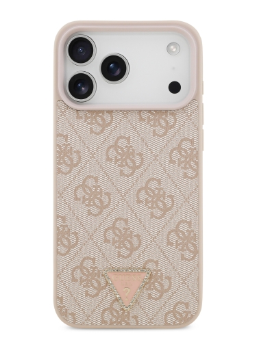 Guess для iPhone 17 Pro Max чехол PU 4G Triangle Diamond metal logo Hard Pink (MagSafe)