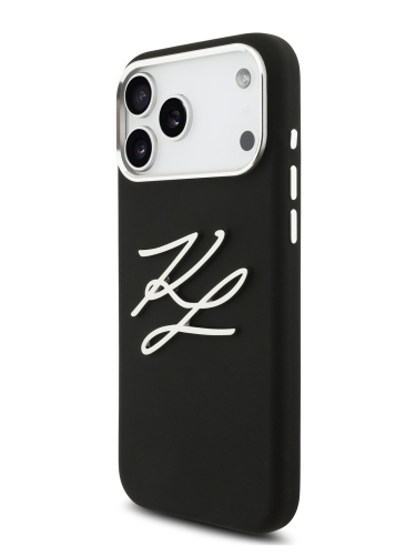 Karl Lagerfeld для iPhone 17 Pro чехол Liquid Silicone Initials Metal Logo & Camera Hard Black