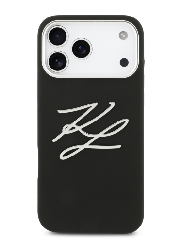 Karl Lagerfeld для iPhone 17 Pro чехол Liquid Silicone Initials Metal Logo & Camera Hard Black