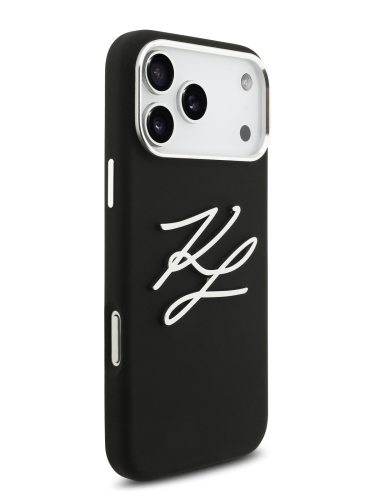 Karl Lagerfeld для iPhone 17 Pro чехол Liquid Silicone Initials Metal Logo & Camera Hard Black