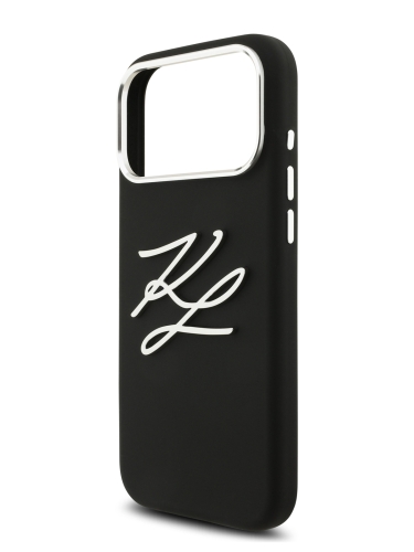 Karl Lagerfeld для iPhone 17 Pro чехол Liquid Silicone Initials Metal Logo & Camera Hard Black