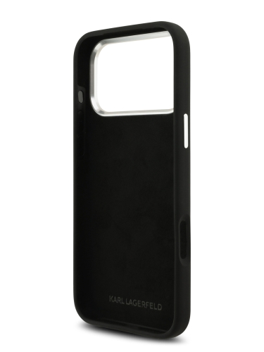 Karl Lagerfeld для iPhone 17 Pro чехол Liquid Silicone Initials Metal Logo & Camera Hard Black
