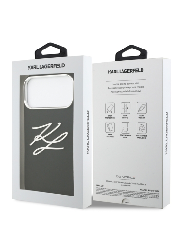 Karl Lagerfeld для iPhone 17 Pro чехол Liquid Silicone Initials Metal Logo & Camera Hard Black