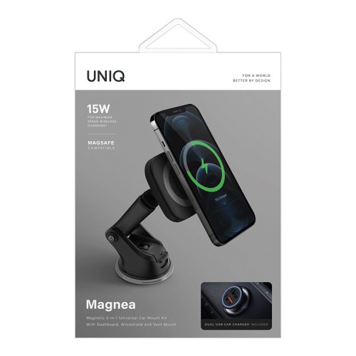Uniq Magnea Magnetic wireless 15W (на торпеду/стекло/воздуховод) +АЗУ All-in-one Grey MAGCARKIT-DGREY