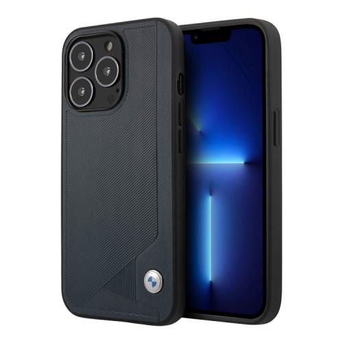 Кожаный чехол BMW Signature Seat Debossed Hard для iPhone 13 Pro Max, синий