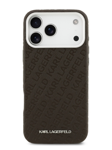 Karl Lagerfeld для iPhone 17 Pro Max чехол PU Full Wrapped Repeated logo Metal Cam Hard Brown (MagSafe)