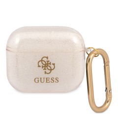 Чехол Guess Transparent Glitter 4G с карабином для Airpods 3 (2021), золотой