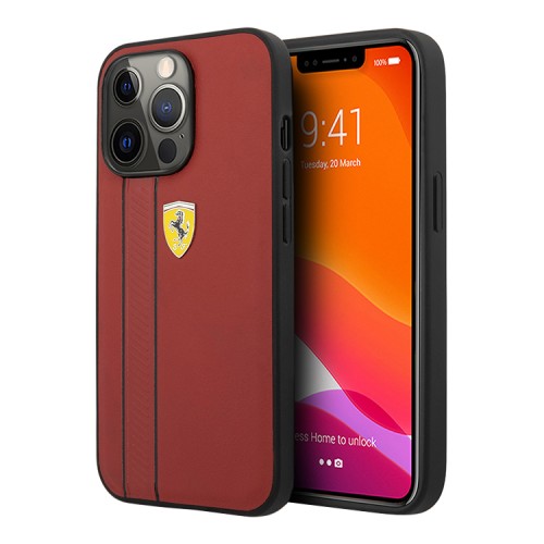 Кожаный чехол Ferrari Debossed with metal logo Hard для iPhone 13 Pro, красный