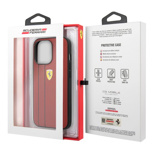Кожаный чехол Ferrari Debossed with metal logo Hard для iPhone 13 Pro, красный