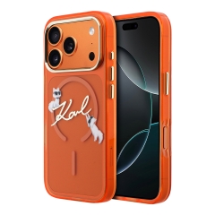 Karl Lagerfeld для iPhone 17 Pro Max чехол IML NFT Choupettes Script logo Metal Cam Orange (MagSafe)