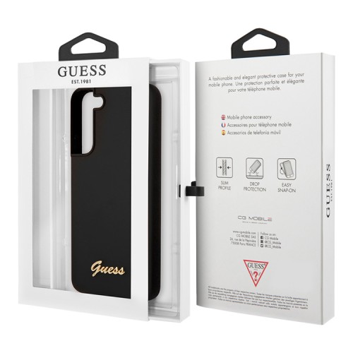 Чехол Guess Liquid Silicone Gold Metal logo для Galaxy S22 Plus, черный