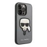 Чехол Lagerfeld PU Saffiano Karl head Patch Hard для iPhone 14 Pro Max, серебристый