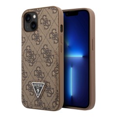 Чехол Guess PU 4G Double cardslot w Metal triangle logo Hard для iPhone 14, коричневый