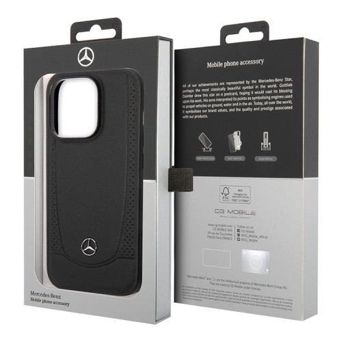 Кожаный чехол Mercedes Leather Urban Hard для iPhone 14 Pro, черный