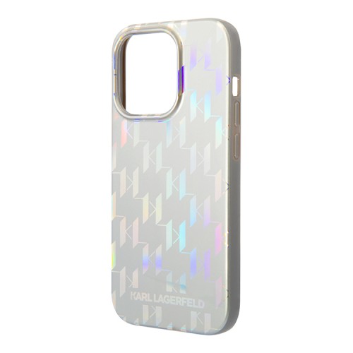 Чехол Lagerfeld Monogram Iridescent Hard для iPhone 14 Pro, серебристый
