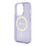 Чехол Guess Glitter Metal outline Hard для iPhone 14 Pro, фиолетовый/золотой (MagSafe)