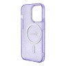 Чехол Guess Glitter Metal outline Hard для iPhone 14 Pro, фиолетовый/золотой (MagSafe)