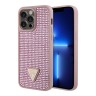 Guess для iPhone 15 Pro чехол Diamond Rhinestone Triangle metal logo Hard Pink