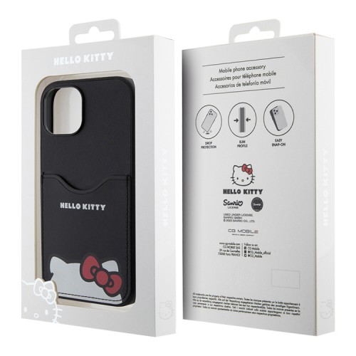 Hello Kitty для iPhone 15 чехол Cardslot PU Leather Hidden Kitty Hard Black