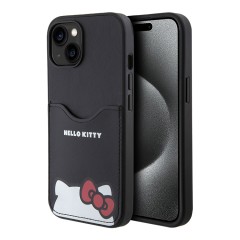 Hello Kitty для iPhone 15 чехол Cardslot PU Leather Hidden Kitty Hard Black