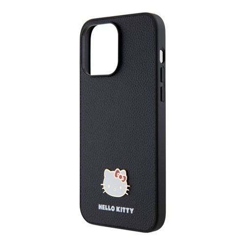 Hello Kitty для iPhone 15 Pro Max чехол PU Grained leather Metal Kitty Head Hard Black