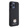 Hello Kitty для iPhone 15 Pro Max чехол PU Grained leather Metal Kitty Head Hard Black