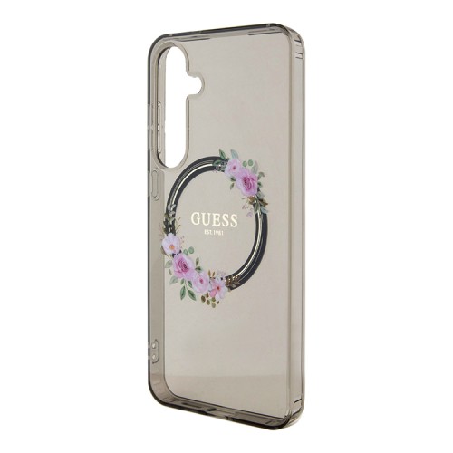 Guess для Galaxy S24 чехол PC/TPU Flowers Wreath Hard Black (MagSafe)